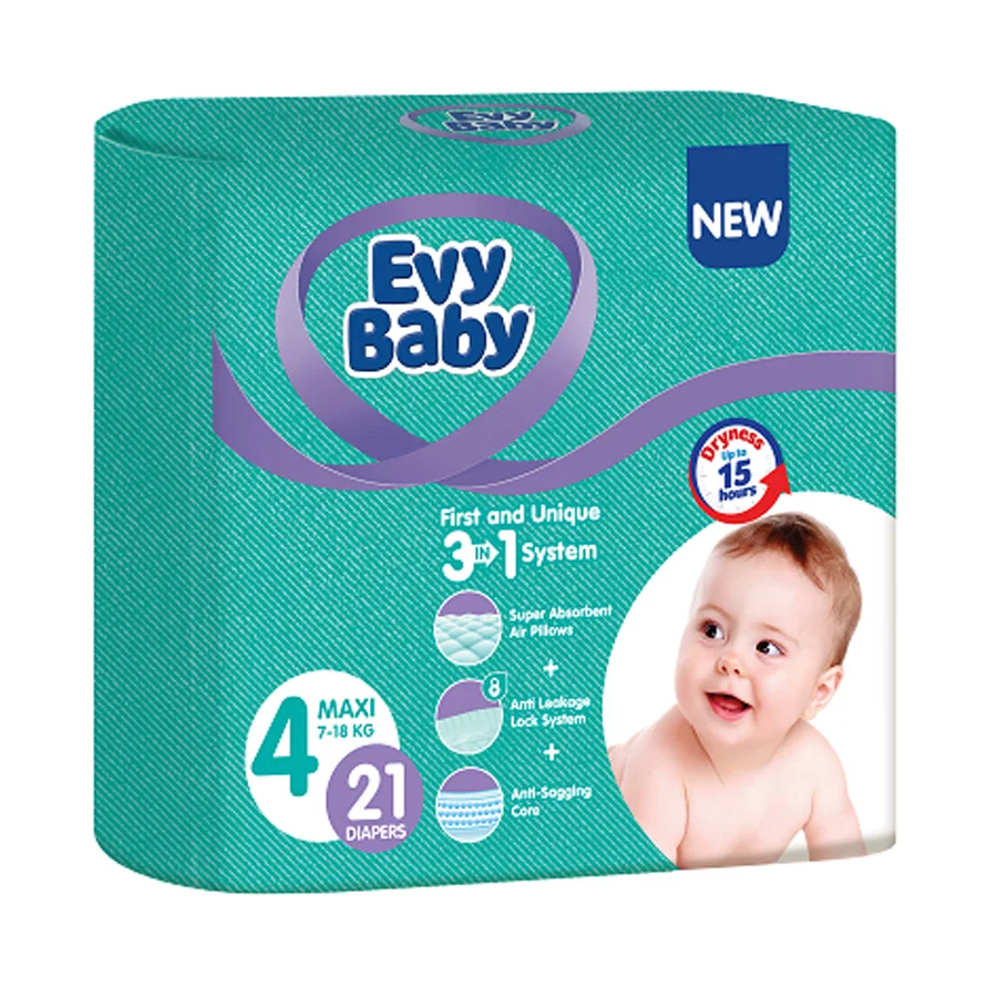 Подгузники Детские производство Турция Evy Baby размер 4 (в пачке 21 подгузника)