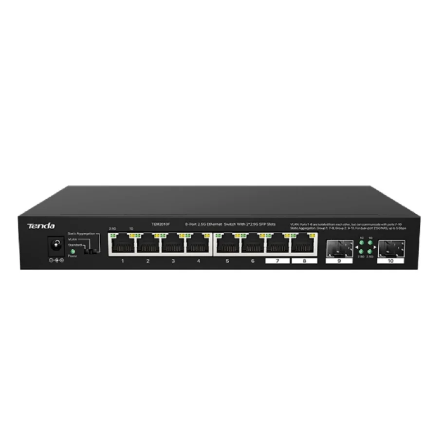 TENDA TEM2010F Коммутатор настольный 8-Ports 100/1000/2500 Mbps Base-TX + 2-Ports 100/1000/2500 Mbps Base-X SFP