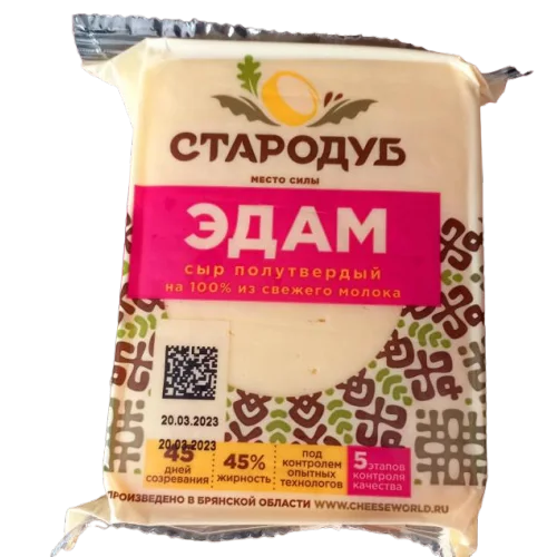 Сыр Стародубский Эдам 45%, 250г, фл/п