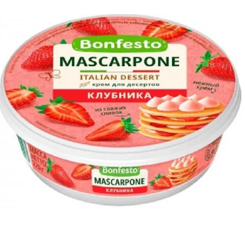 Mascarpone cheese "Strawberry" soft 70% "Bonfesto", (220 g)