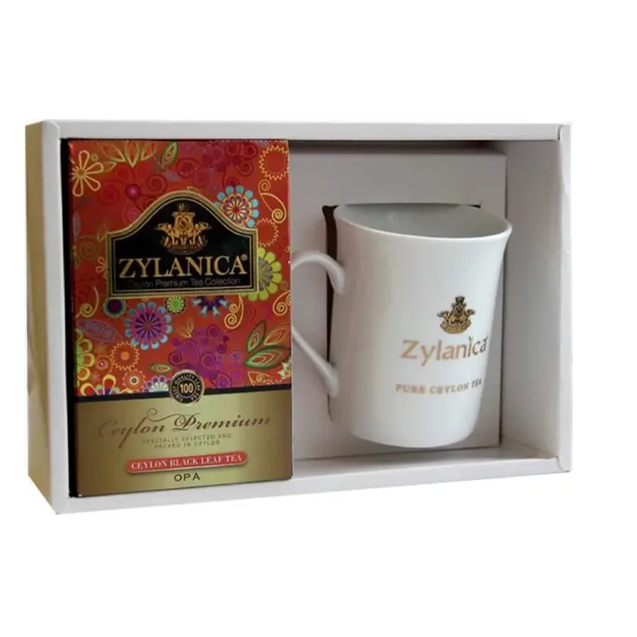 Zylanica tea cardboard gift set 100 gr. (Black with strawberries + mug)