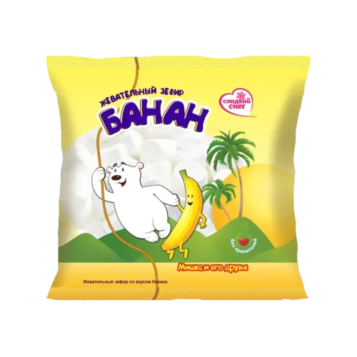 Chewing marshmallow "Sweet snow" with the taste of banana "Bears and his friends"