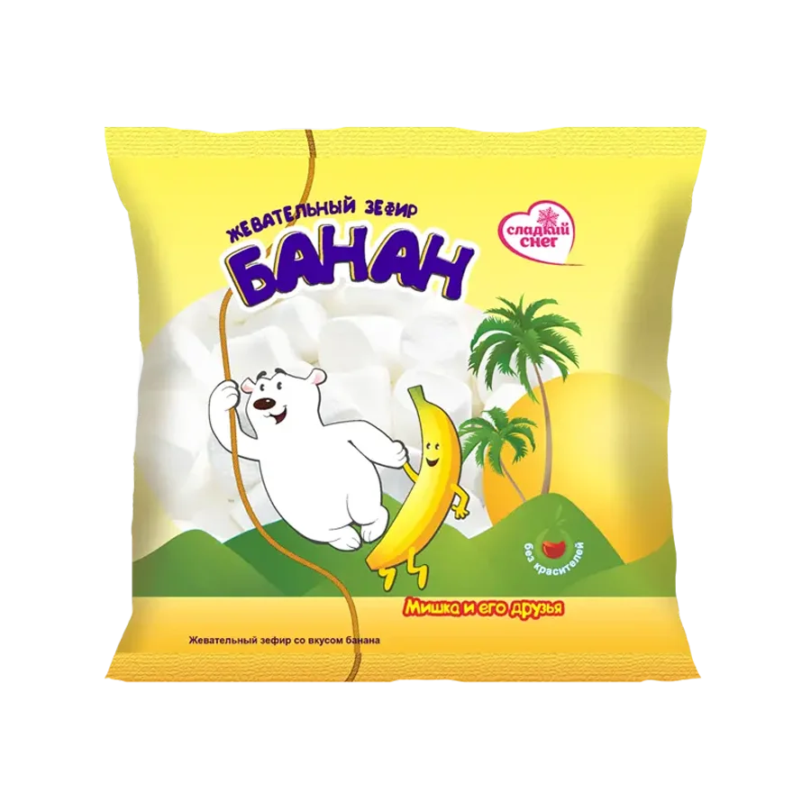 Chewing marshmallow "Sweet snow" with the taste of banana "Bears and his friends"