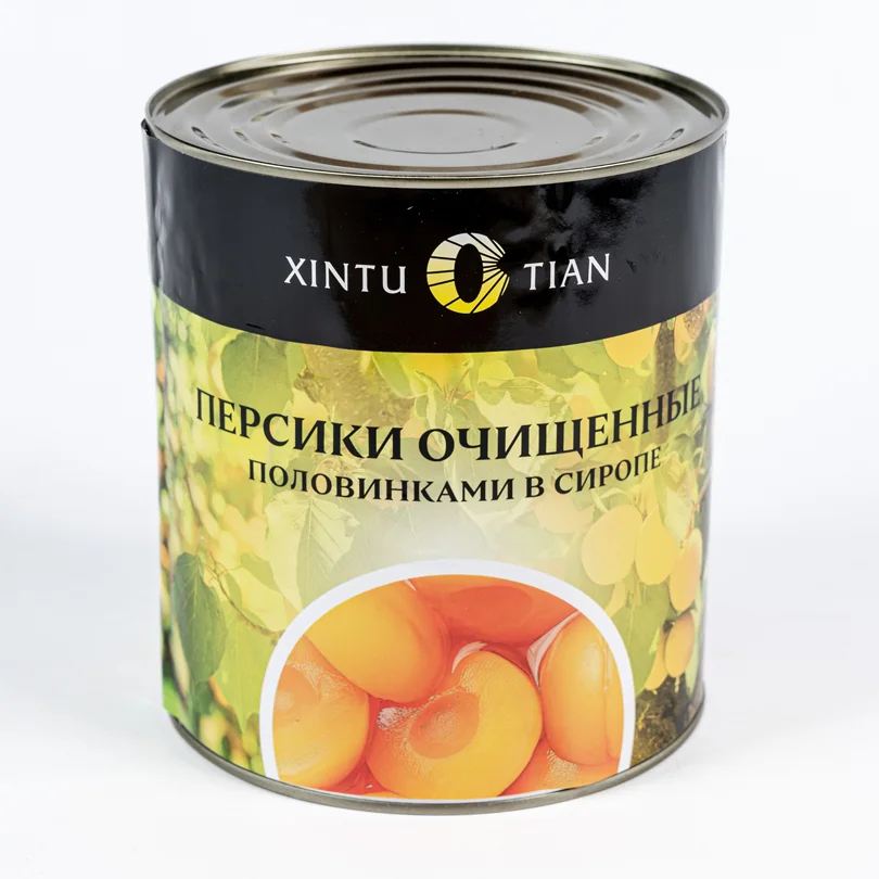 Персики половинки в сиропе 3000г/1800г, (6штх3,0кг) 18кг/кор, XINTUOTIAN, Китай