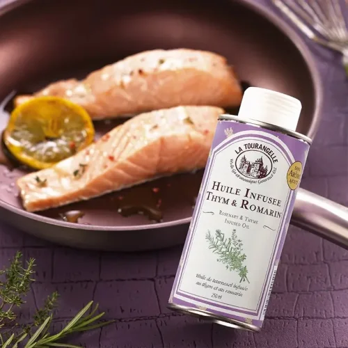 250 ml. La Touragelle Thyme and Rosemary Infused Oil Sunflower oil with thyme and rosemary extract.