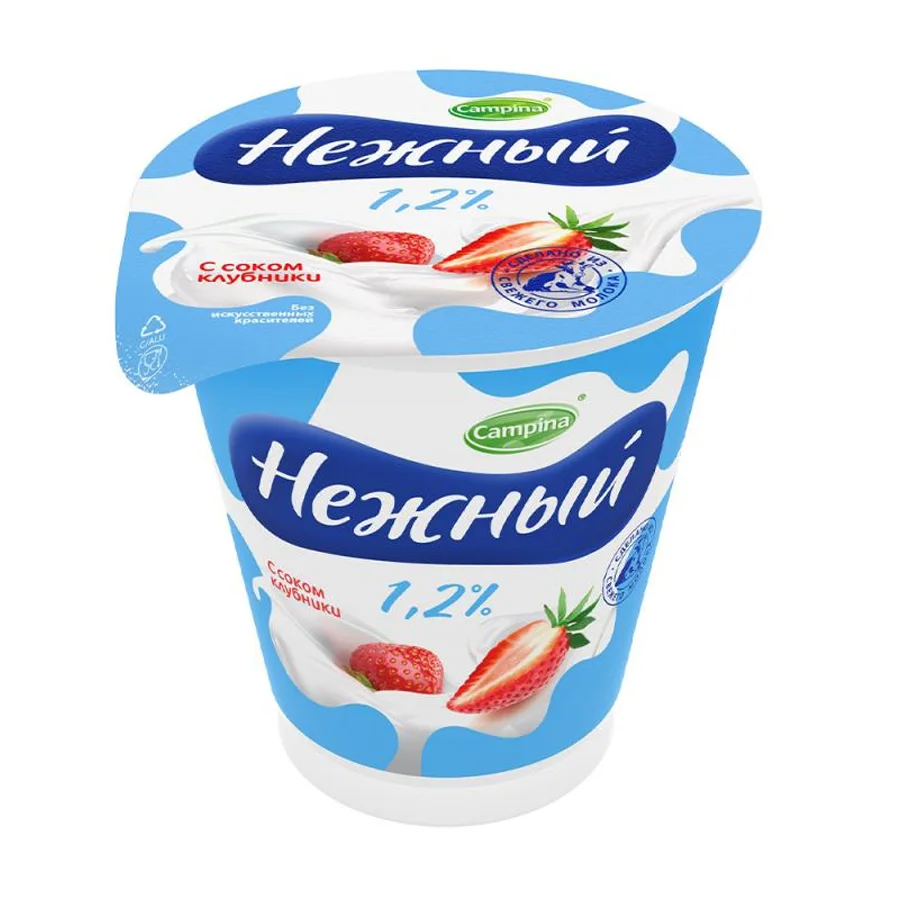Продукт йогуртный Нежный Клубника 1.2%, 320г, п/ст