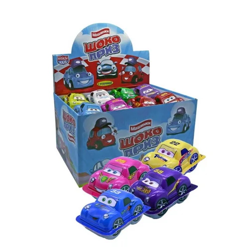 Chocolate pasta shallow prize of cars with cookies and toy