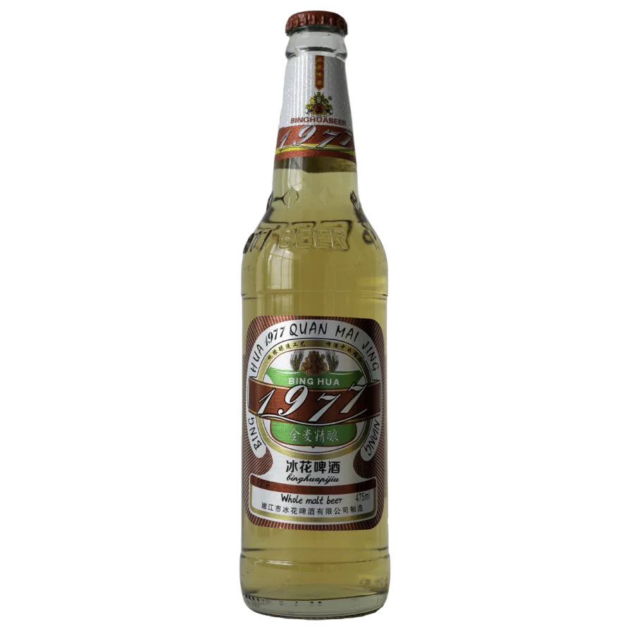  Пиво светлое, пастеризованное, фильтрованное «Бинхуа 1977» ст\б  («Ледяные цветы 1977») (475 мл; 3,3%vol)