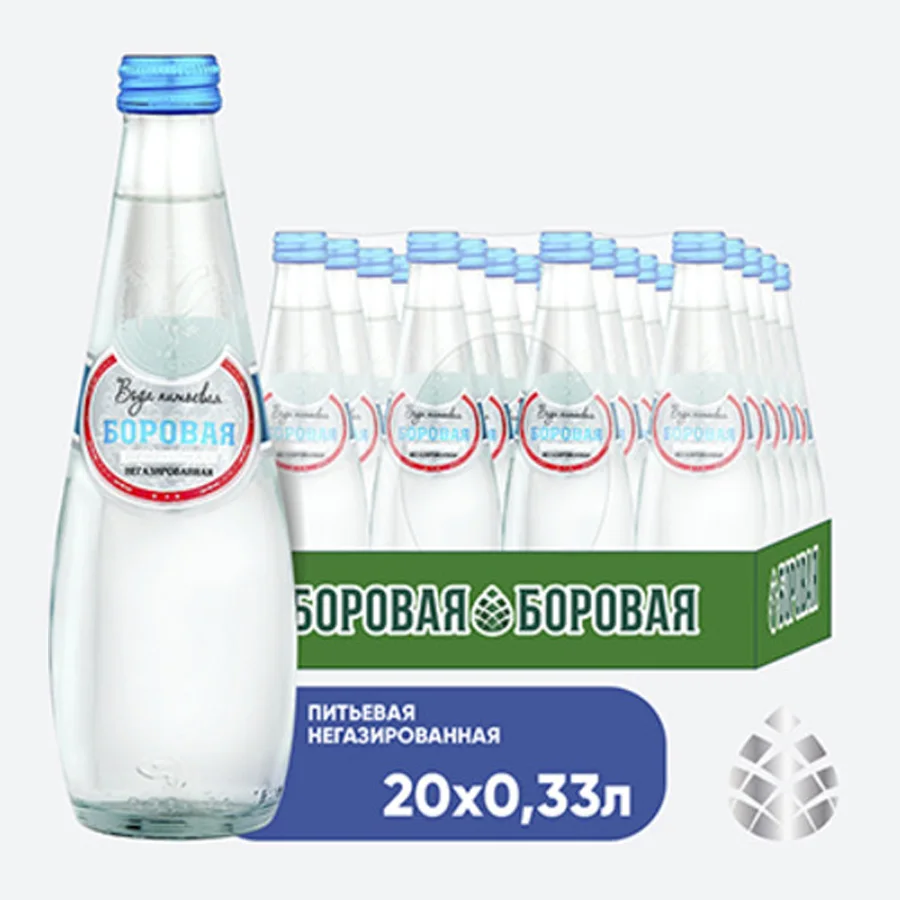 Вода питьевая BOROVAYA (БОРОВАЯ), природная негазированная, стекло 0.33 л х 20 шт.