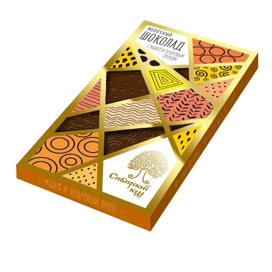 Milk chocolate with mango and pine nuts / 100 g