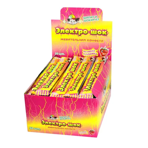Chewing candy with stuffing with strawberry flavor