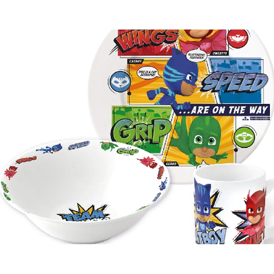 Set of ceramic dishes in gift wrapping (3 subjects). Heroes in masks Team