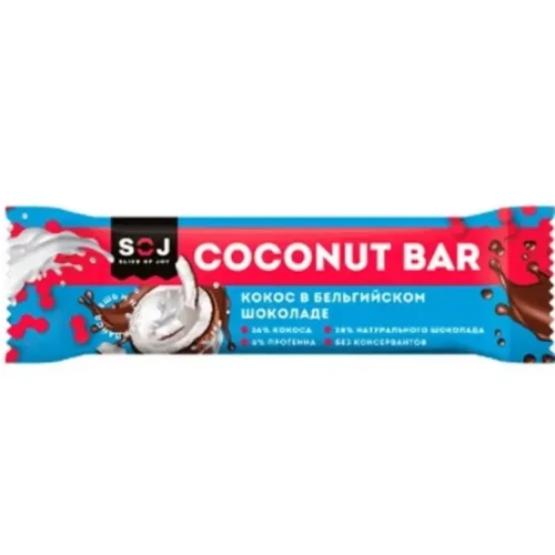 Кокосовый батончик SOJ "COCONUT BAR" с ванильно-сливочным вкусом в шоколаде