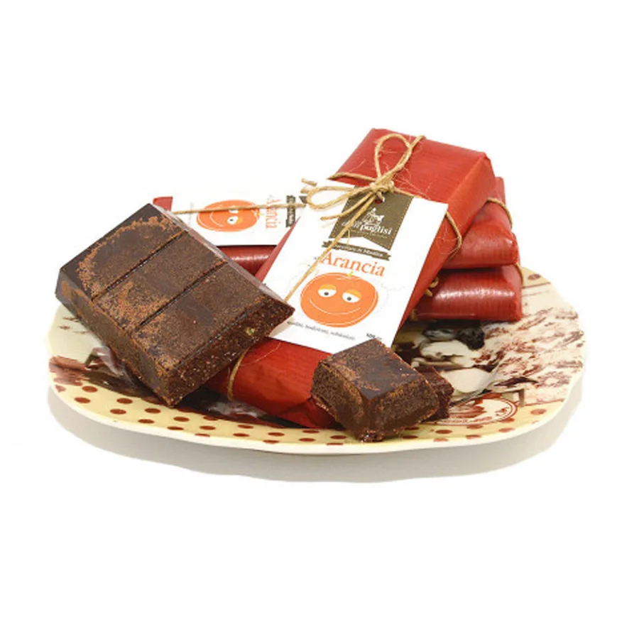 Handmade MODICA chocolate with orange 100 g / cioccolato di modica al Arancia 100 GR