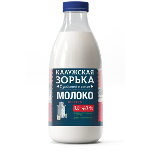 Молоко цельное пастеризованное "Калужская зорька" 3,2 - 4,0%