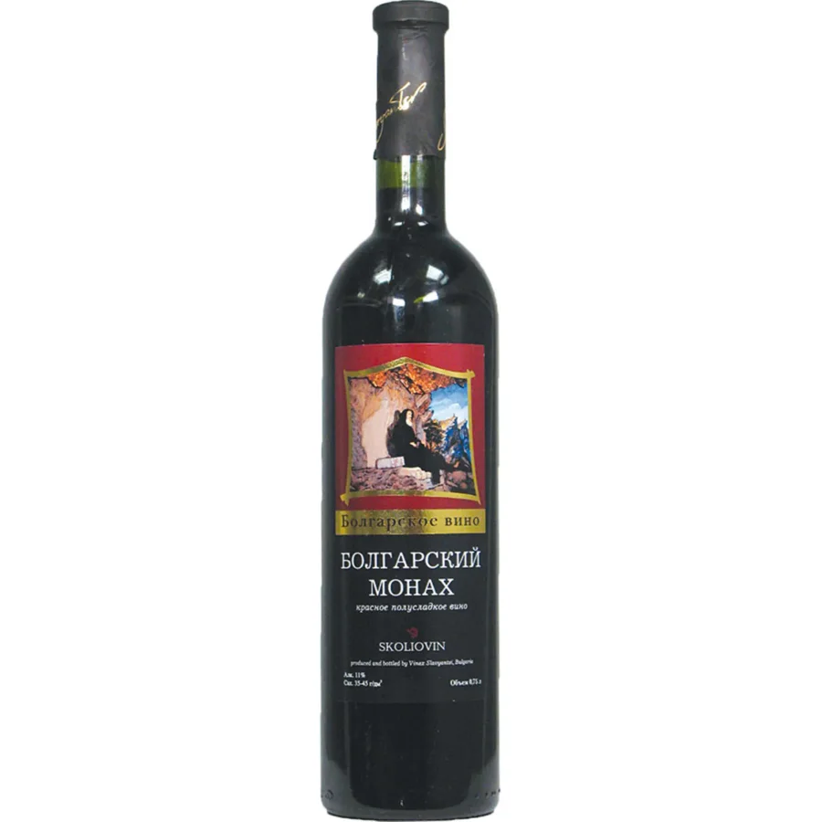 Wine table semi-sweet red Bulgarian monk. Traffic sign «Skoliovin» 11% 0.75
