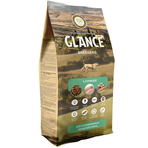 Glance, dry food for adult sterilized cats with chicken, 10 kg