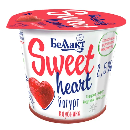 Йогурт "Беллакт" двухслойный "Sweet heart" 2,5% "Клубника" в полимерном стакане 150 г