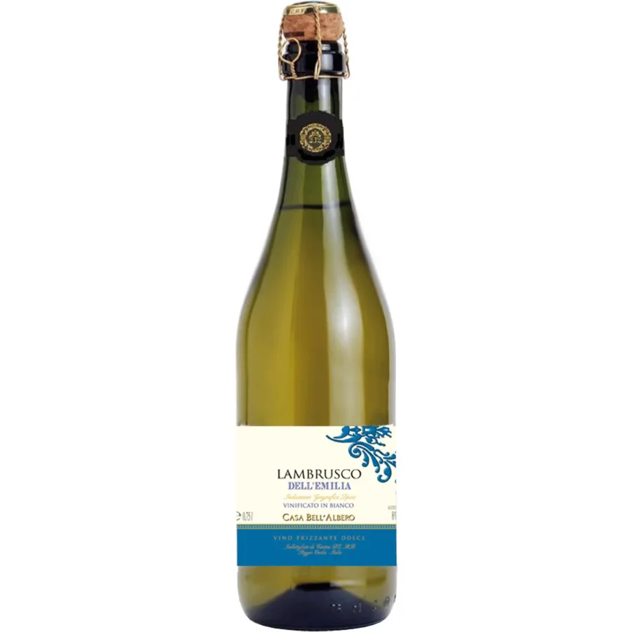 Sparkling pearl wine with protected geographical indication of Kaza Bel` Albero Lambrisco Del Emilia IGT 2018 semi-sweet white 8% 0.75