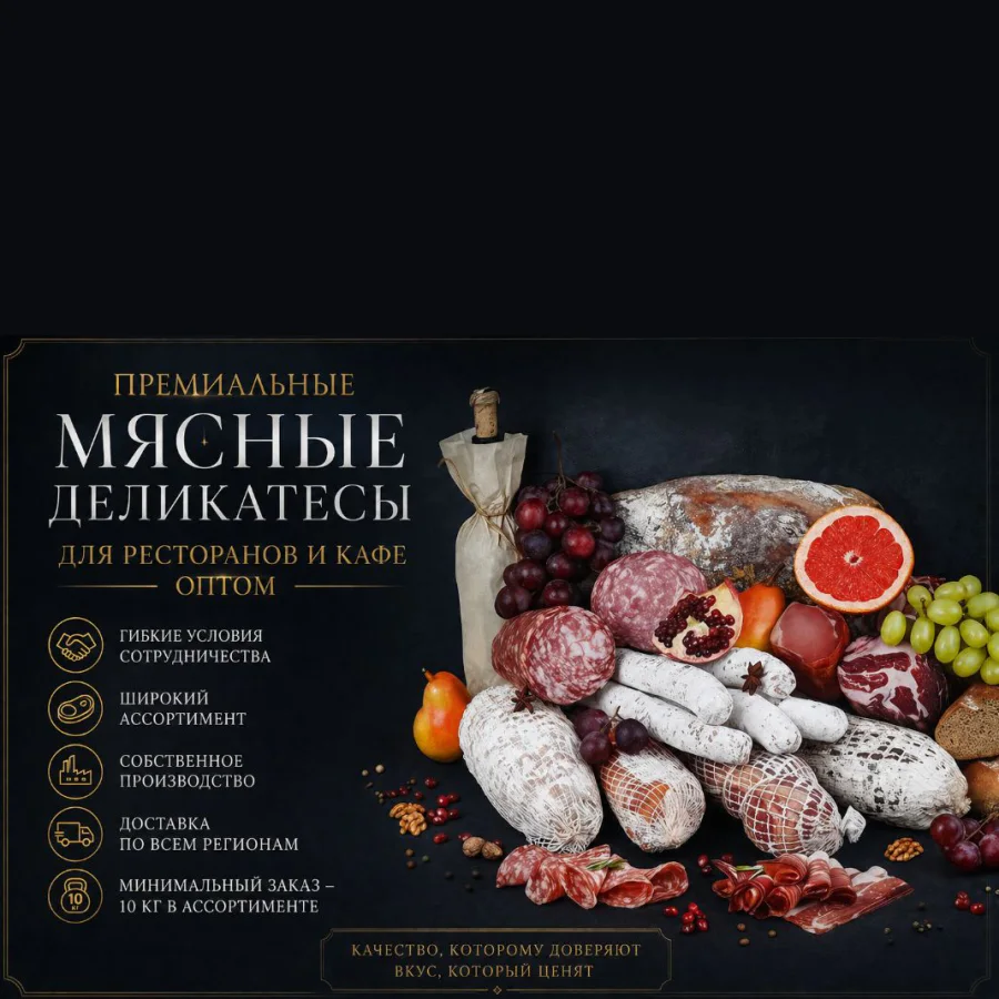 Meat delicacies and sausages for cafes and restaurants