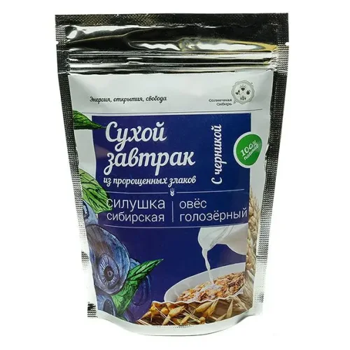 Breakfast dry from sprouted cereals "Siberian Silushka with Blueberries", 150 gr.