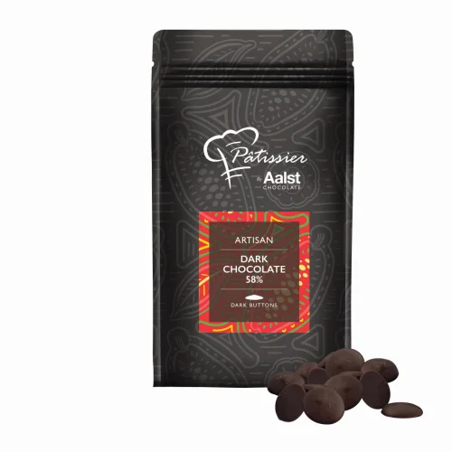 Dark confectionery chocolate in discs 58%, 2.5 kg. PATISSIER