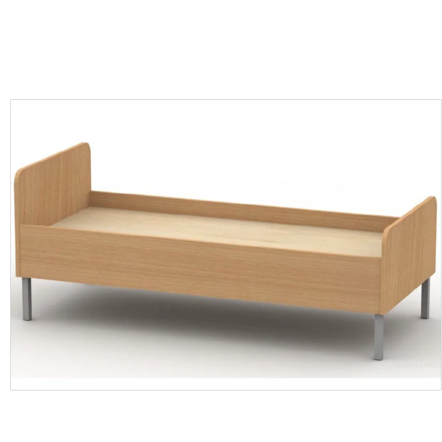Single-level children's bed with a sideboard on metal legs