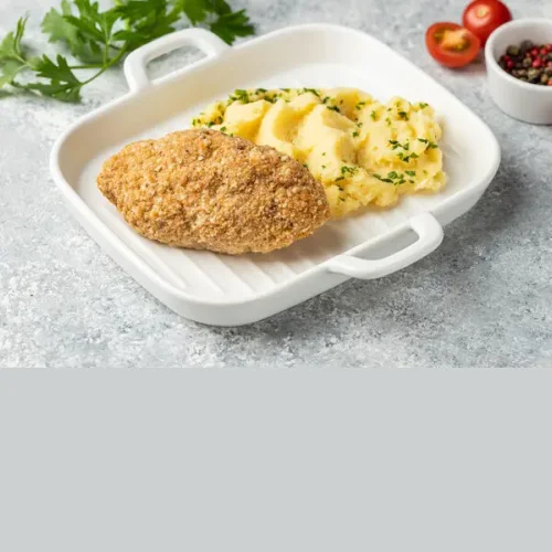 Cutlet chicken with cheese and mashed potatoes Ice