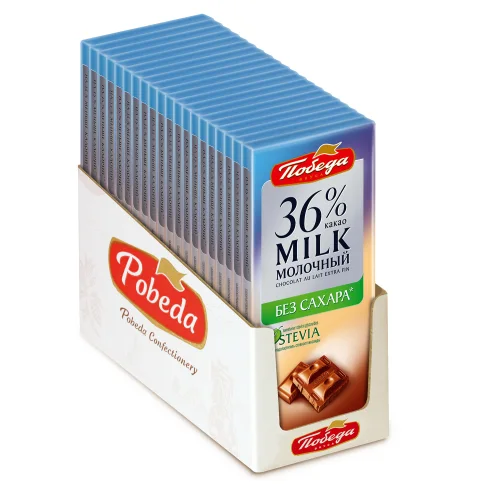 Шоколад молочный Победа вкуса  без сахара 36% какао, 100 грамм