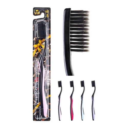 Double row toothbrush with charcoal Dr.NanoTo Charcoal (50 pieces in assortment including dental floss of our brand)