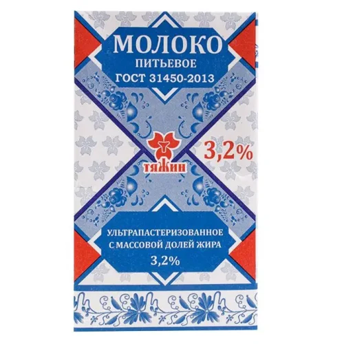 Молоко ГОСТ ТЯЖИН 3.2% 1 литр/ 12 шт