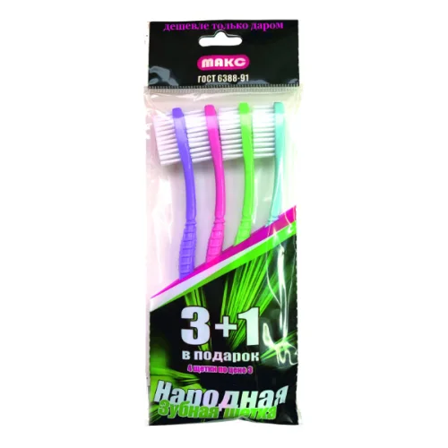 Max Folk Toothbrush 3+1pc Medium Hardness