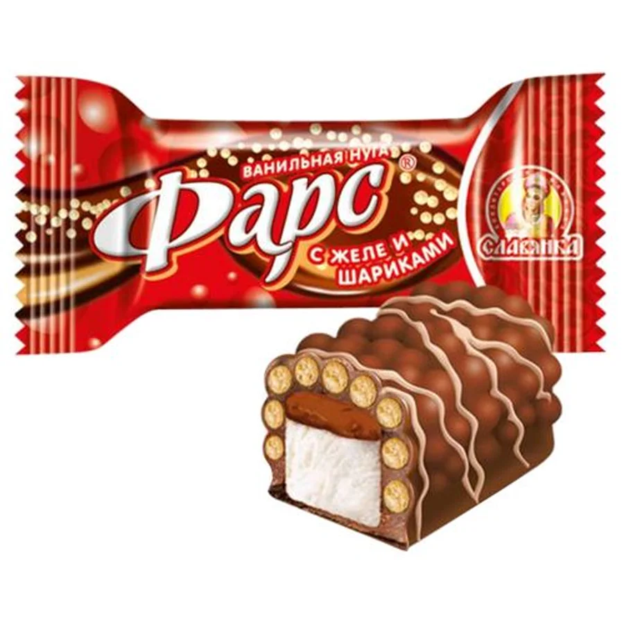 Candy farce vanilla nougat with jelly and balls, Slav, package