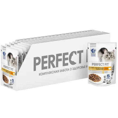 Корм для кошек PERFECT FIT С чувствительным пищеварением Индейка в соусе, 75г