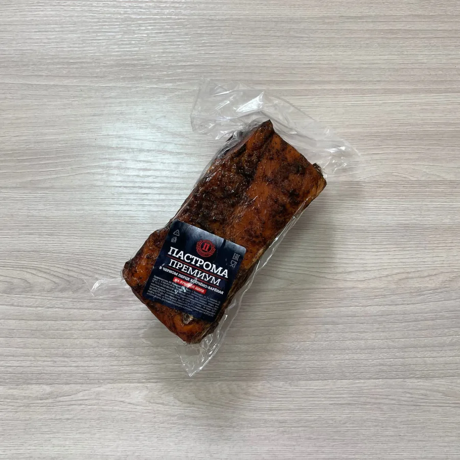 Premium Pastrami smoked boiled in black pepper from the manufacturer Krasnoyarsk