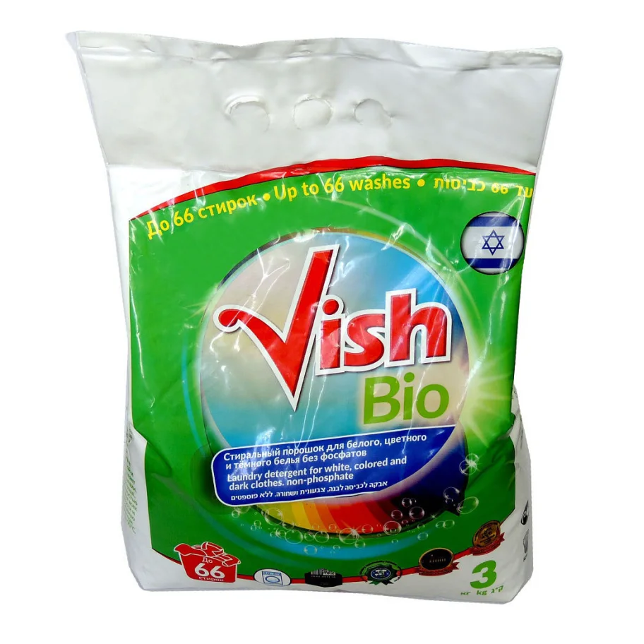 Vish Bio washing powder for white and colored fabrics, super concentrated 3kg , 60 washes. Without phosphates. 