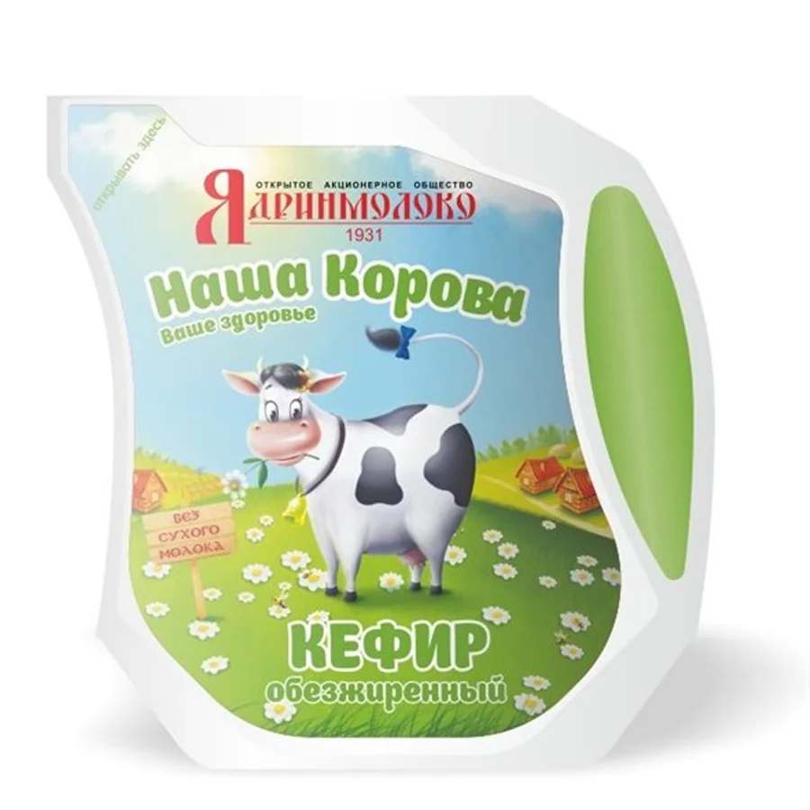 Кефир «Наша Корова» обезжиренный в упаковке Эколин 450 г