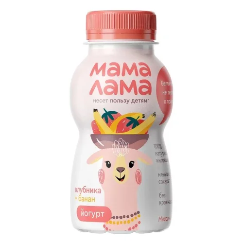 Йогурт питьевой Мама Лама Клубника/Банан 2.5%, 200г, пэт