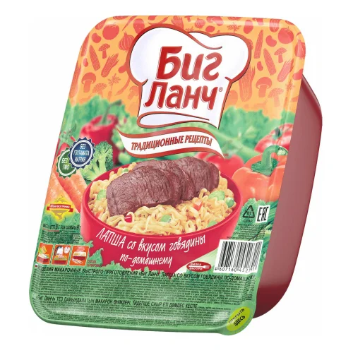 Homemade beef-flavored noodles Big Lunch, 90g 