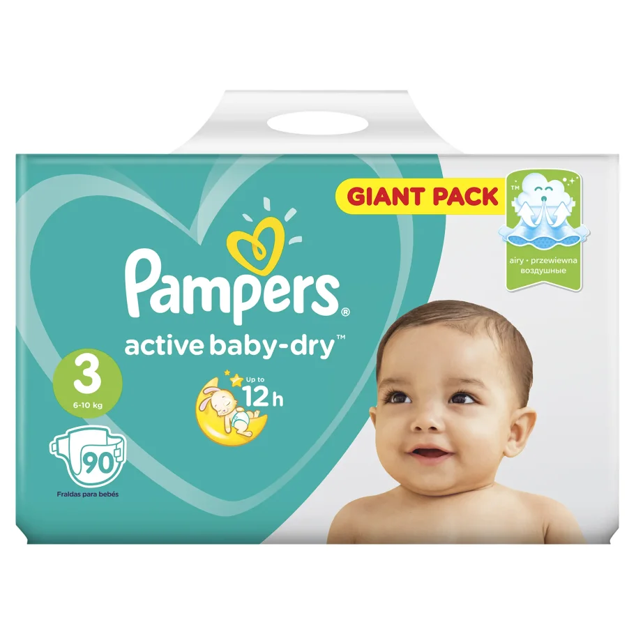 Подгузники Pampers Active Baby-Dry 6–10 кг, размер 3, 90 шт.