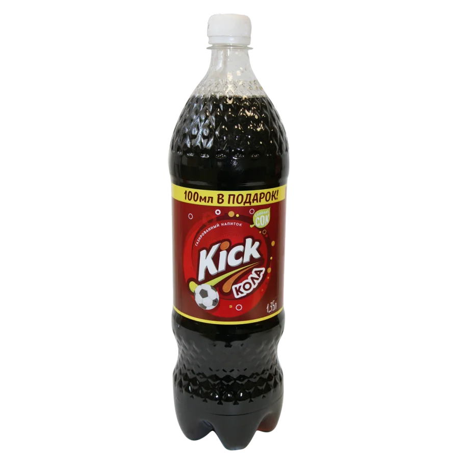 Газированная вода KICK Кола 1,35л, содержит сок 