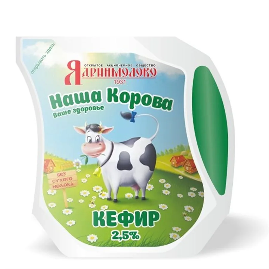 Кефир «Наша Корова» 2,5% в упаковке Эколин 450 г