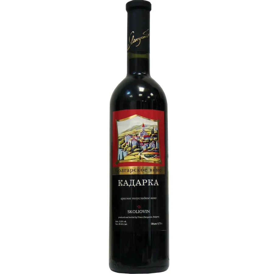 Table wine semisweet red Kadarka. Trademark "Skoliovin" 11% 0.75