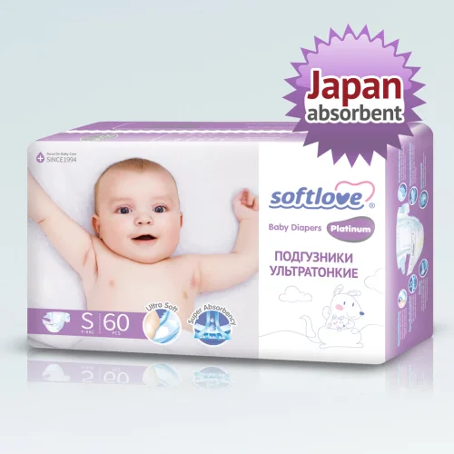 Baby diaper-"Softlove-Platinum",Size S (4-8kg)60pcs.