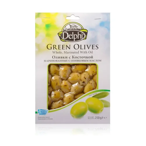 Оливки с косточкой маринованные с оливковым маслом  DELPHI  250г