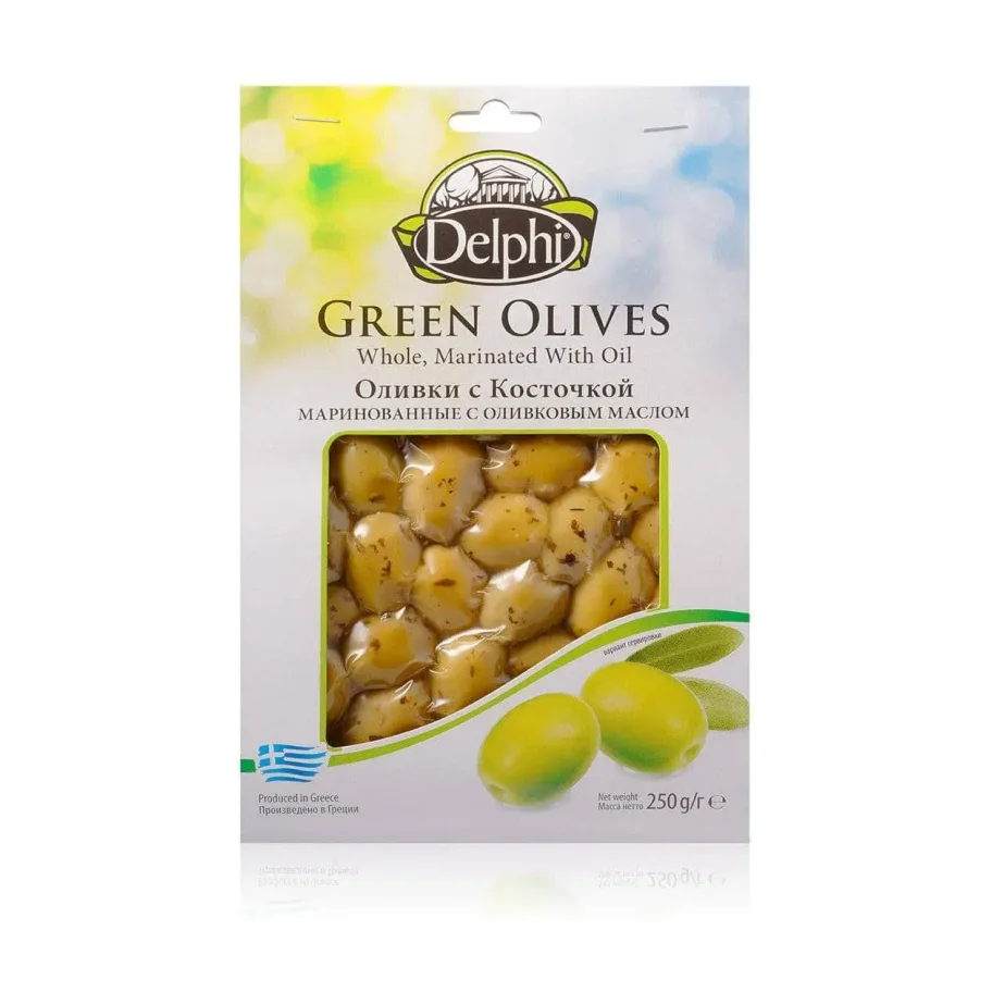 Оливки с косточкой маринованные с оливковым маслом  DELPHI  250г