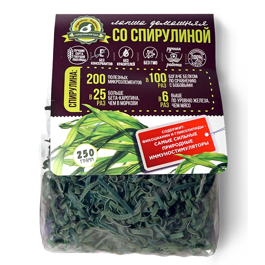 Homemade noodles with spirulina (0.250 kg package)