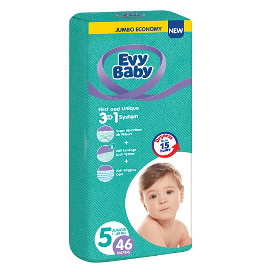 Подгузники Детские производство Турция Evy Baby размер 5 (в пачке 46 подгузника)