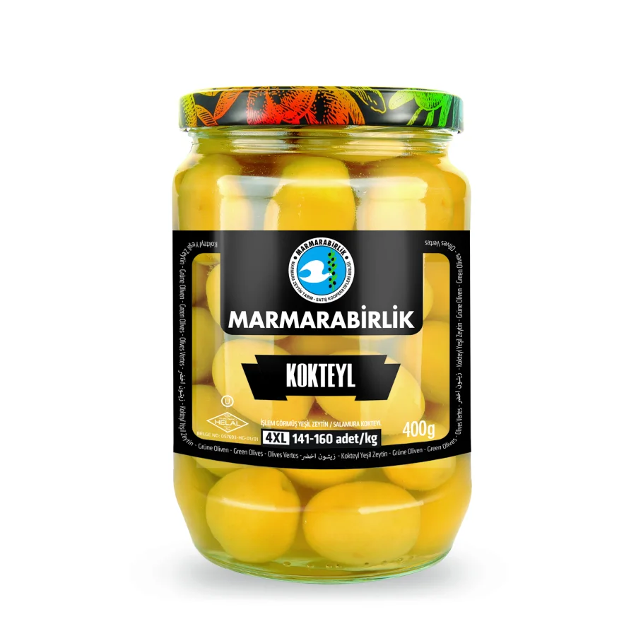 Whole green olives MARMAABIRLIK 4XL with R bottle in brine, 400g