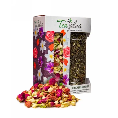Jasmine tea with additives of jasmine buds, tea rose, saffron and goji berries